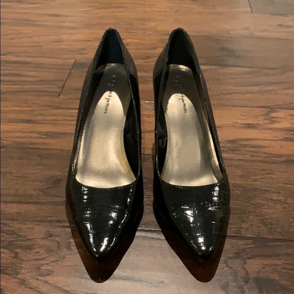 Black 2-inch heels leather-like material size 8